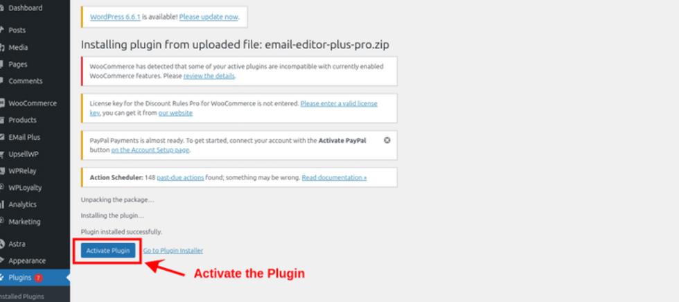 Activate WPMail Plus Pro plugin