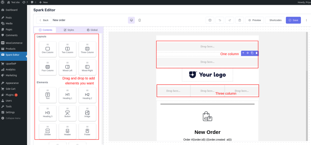 Drag-and-drop-option-to-customize-email-template-for-WooCommerce