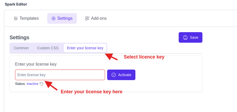 Enter-license-key-and-activate-Spark editor-email-customizer