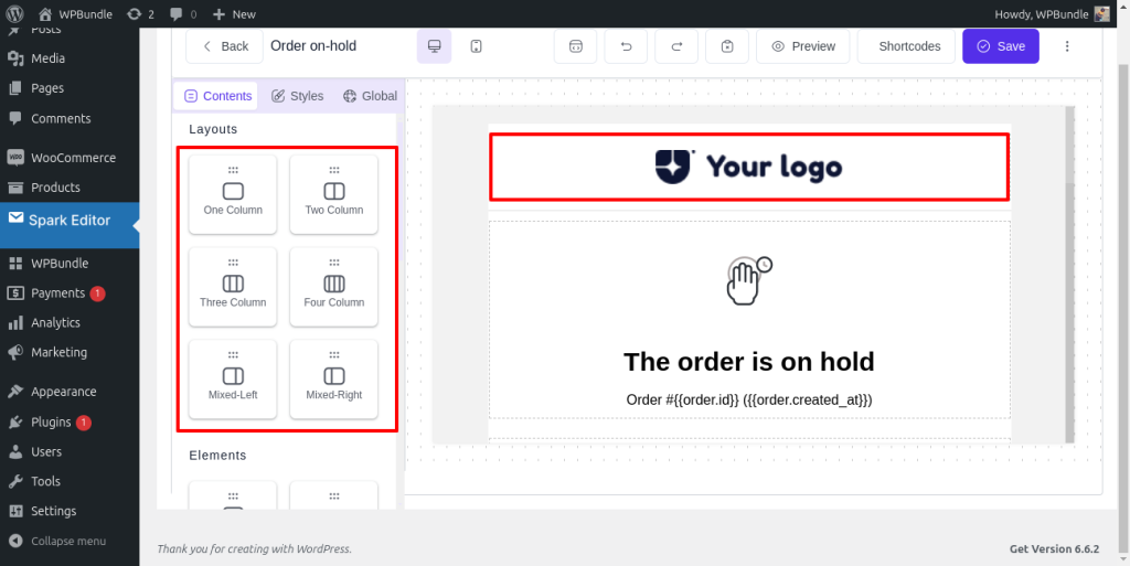 Customize-WooCommerce-emails-using-Spark Editor