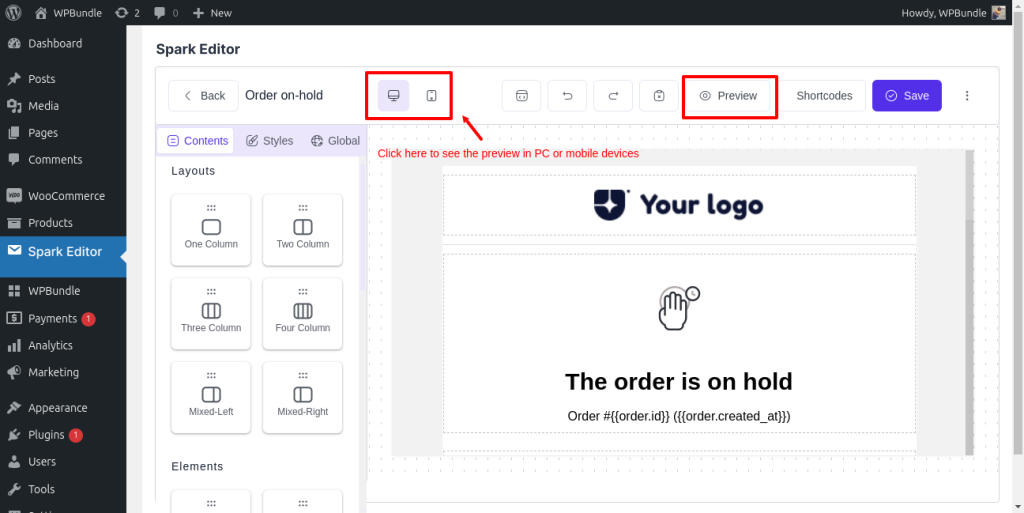 Previewing-the-customized-WooCommerce-emails-using-Spark Editor