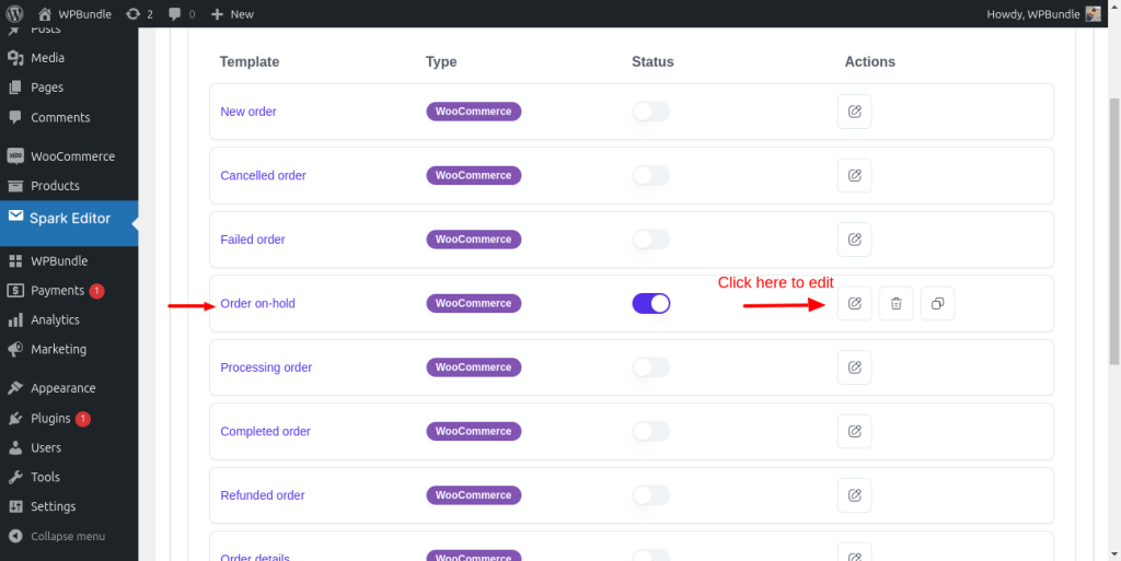 Selecting-order-on-hold-template-in-Spark Editor