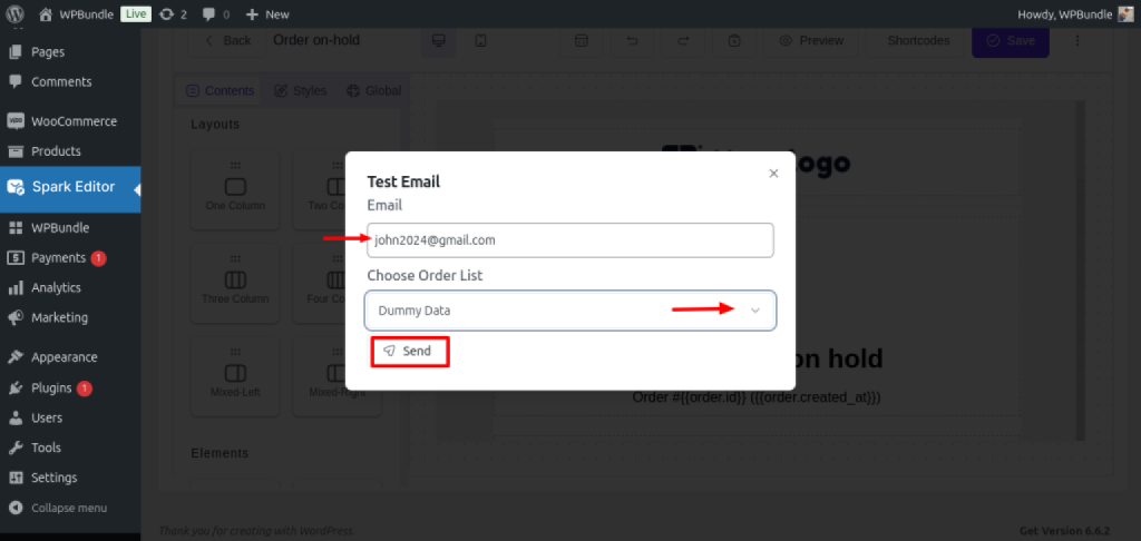 Entering-email-to-send-WooCommerce-test-emails