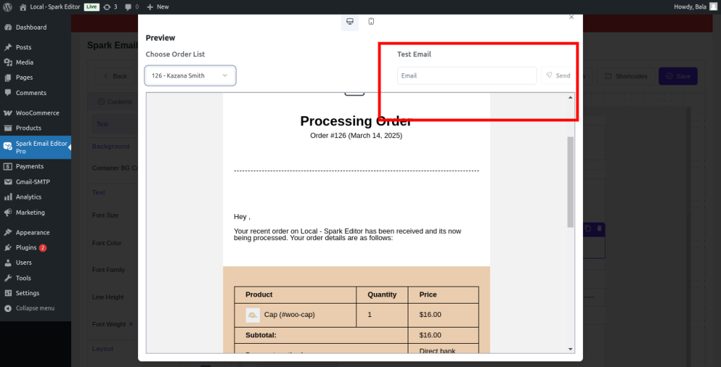 Test mail id field