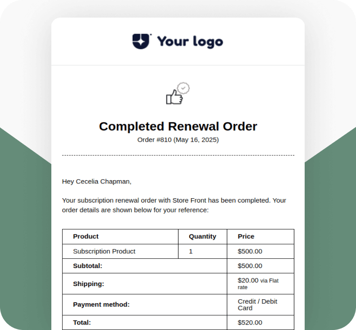 Completed Renewal Order