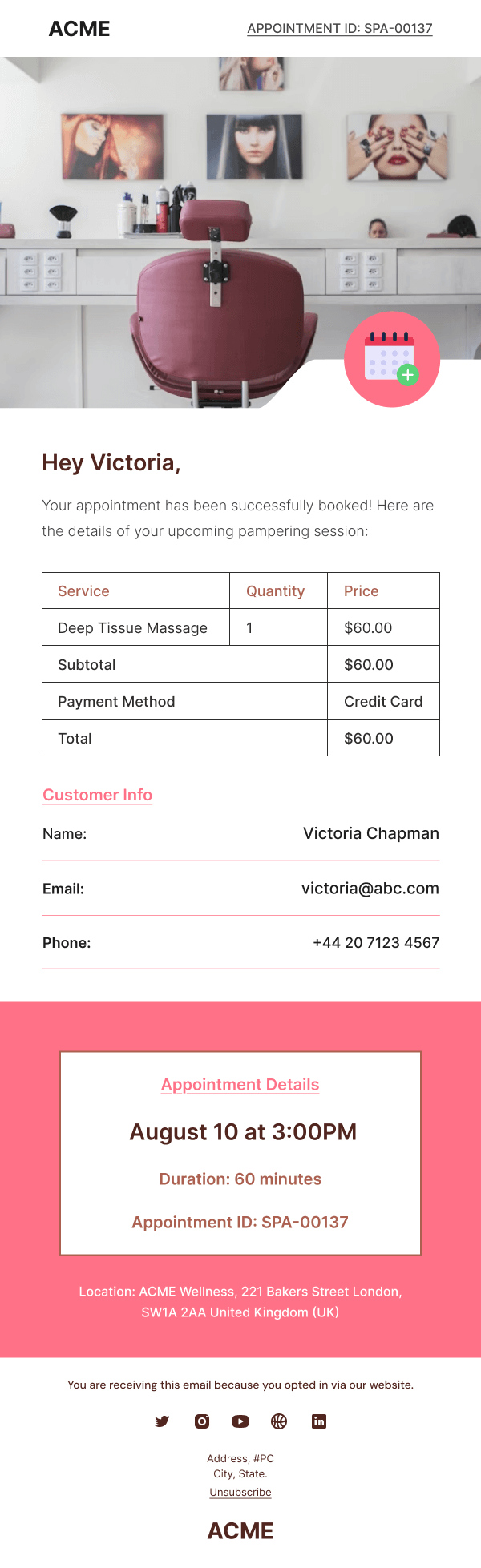 Final appointment email