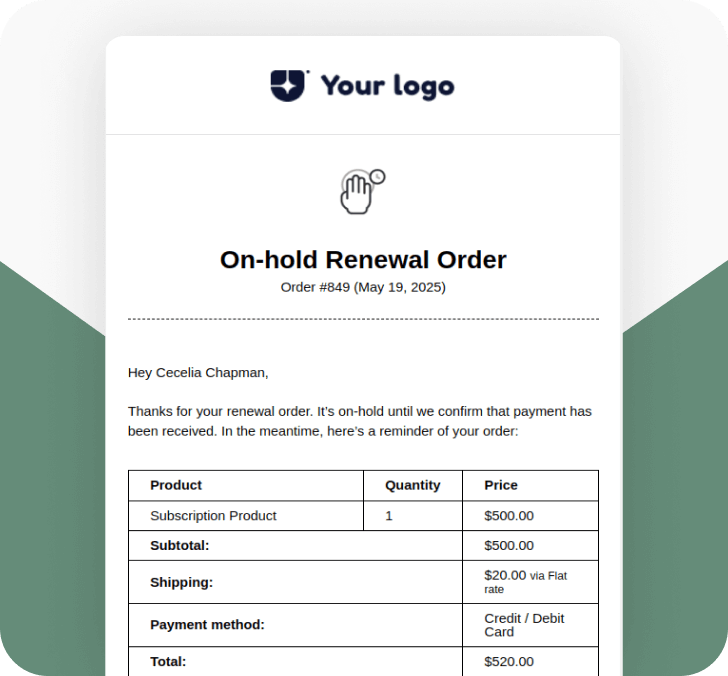 On-hold Renewal Order