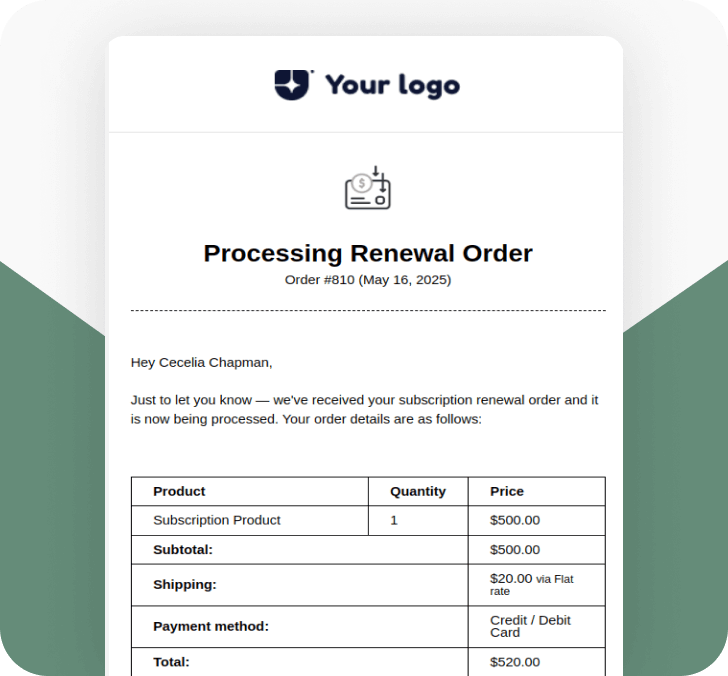 Processing Renewal Order
