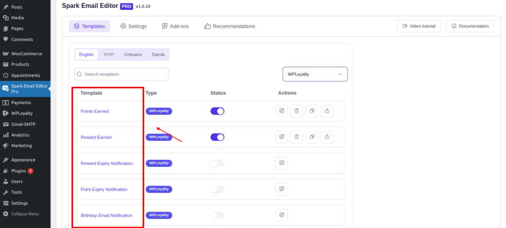 List of loyalty template
