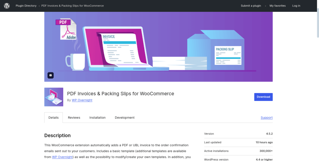 PDF invoices and packing slips homepage
