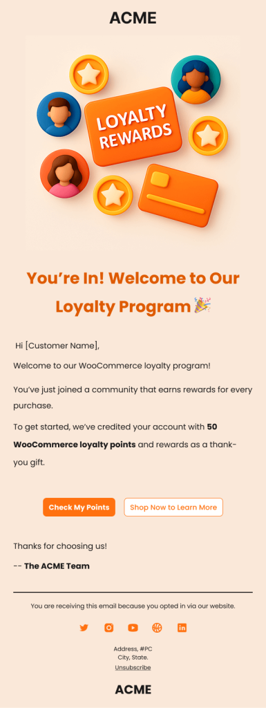 welcome loyalty email