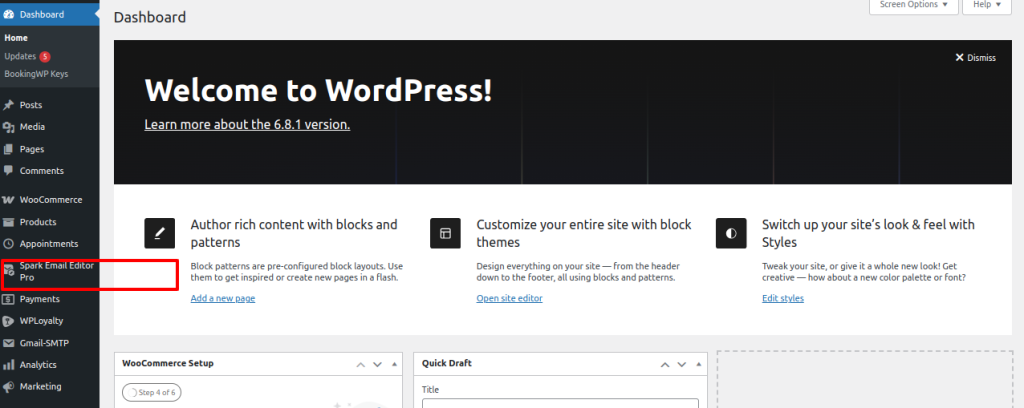 Wordpress dashboard
