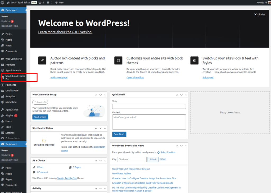 Wordpress dashboard