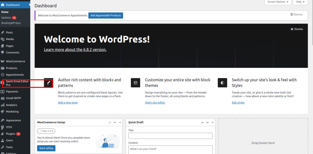 Wordpress dashboard