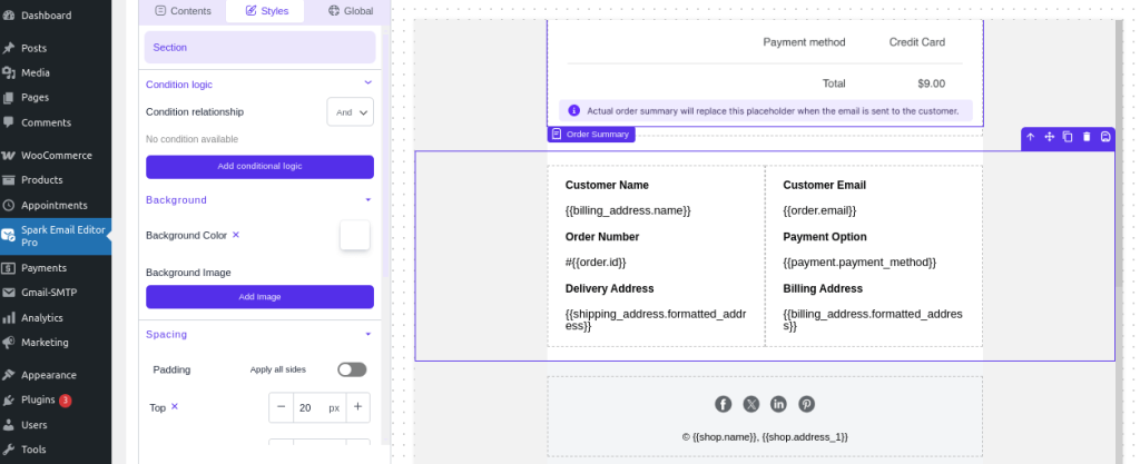 order summary container