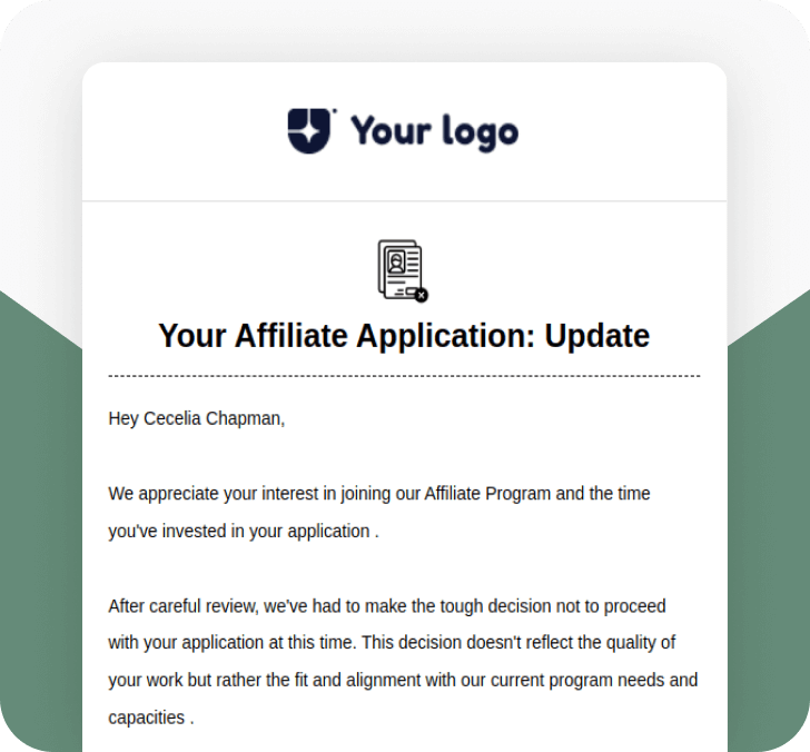 Affiliate rejection email
