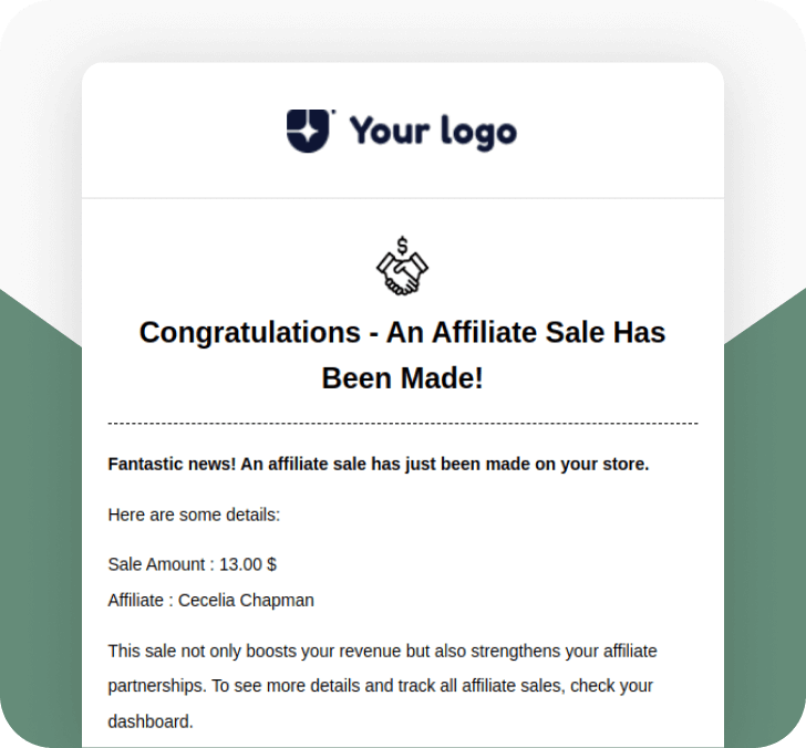 Affiliate sale email