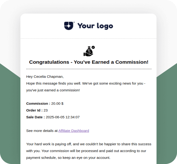 Commission earned email