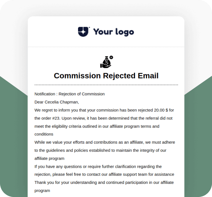 Commission rejected email