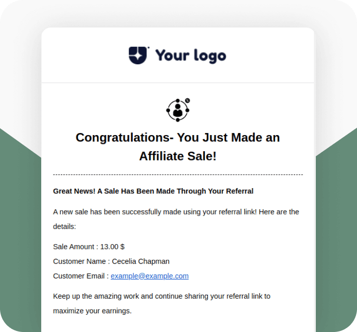 Affiliate new sale email