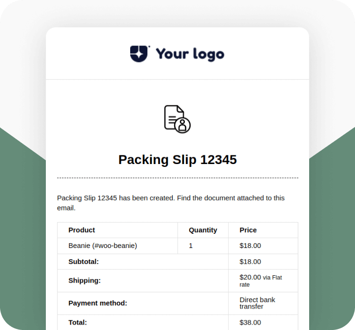 packing slip email