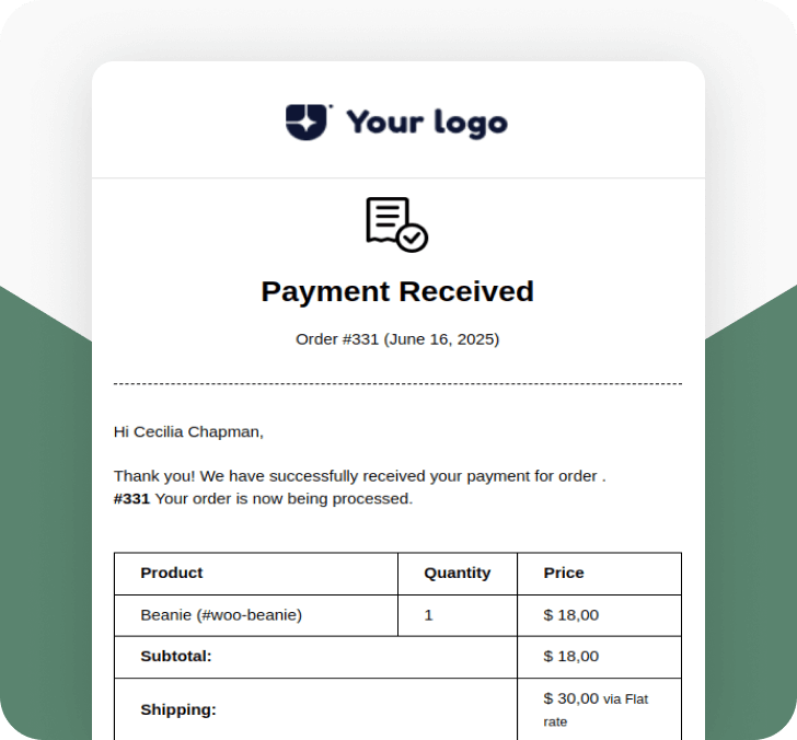 Paid for the Order email