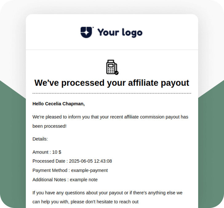 Payment processed email