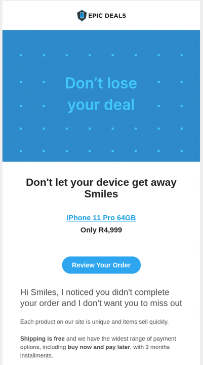 Abandonment cart email