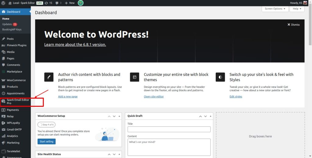 WooCommerce dashboard