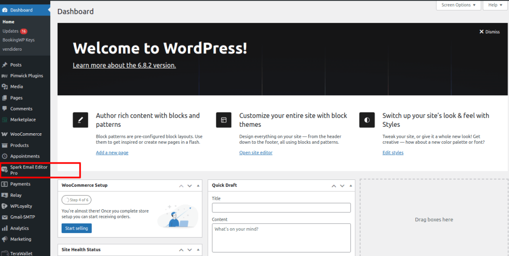 Wordpress dashboard