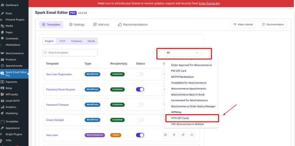 Yith plugin selection
