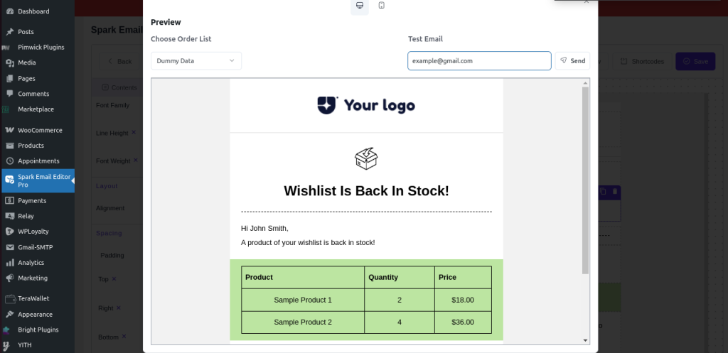 test mail option