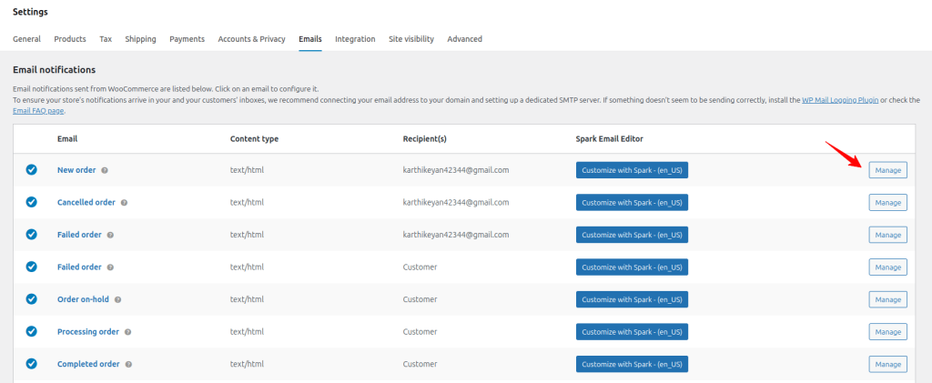 Default WooCommerce Emails Notifications
