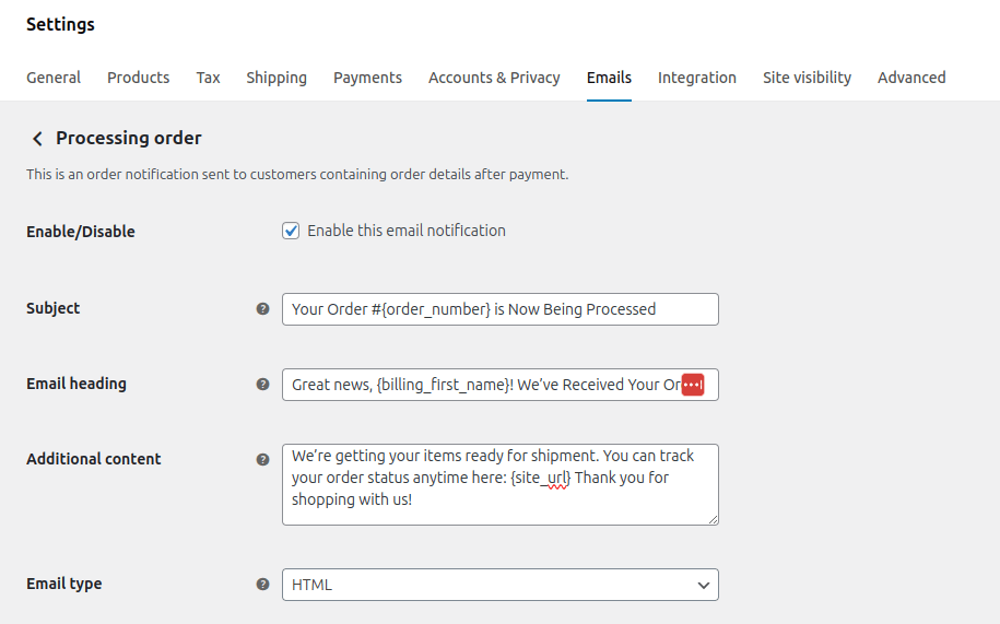 Using Dynamic Placeholders in WooCommerce Emails