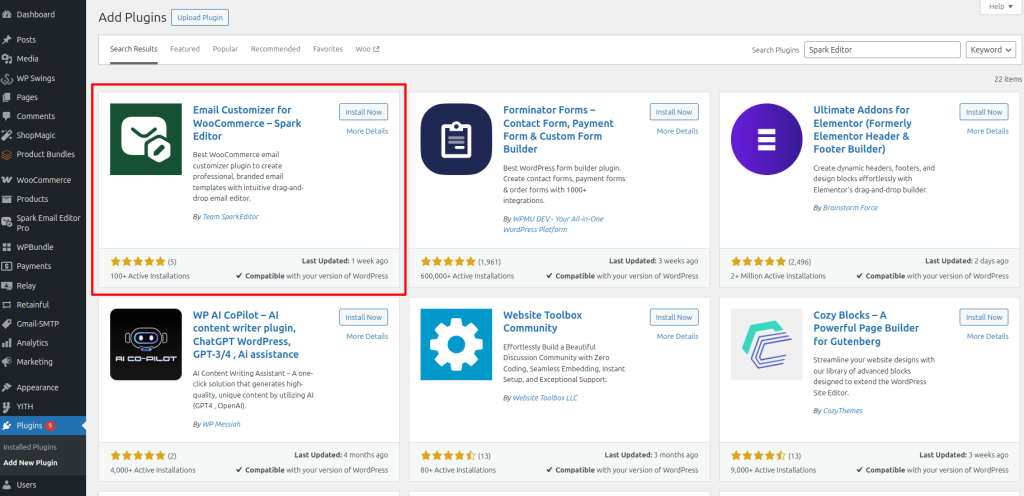 WordPress add plugin page