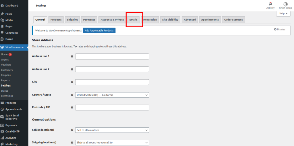 Email settings
