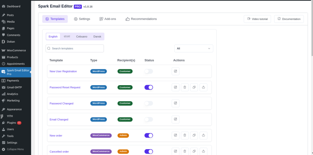 Mail templates
