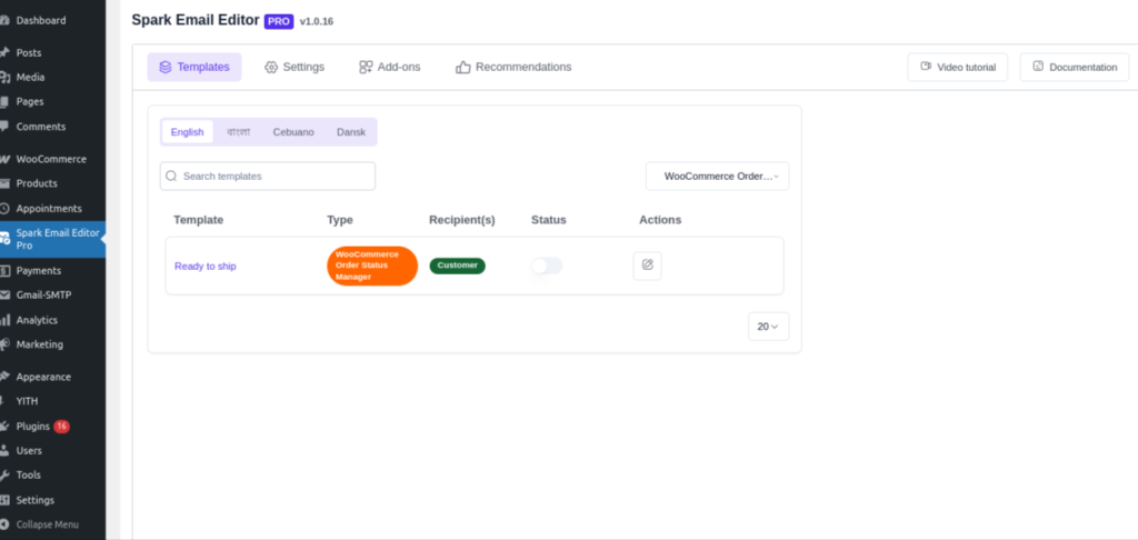 Order status template
