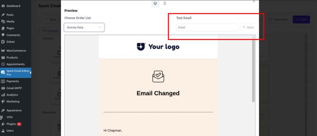 Test mail options