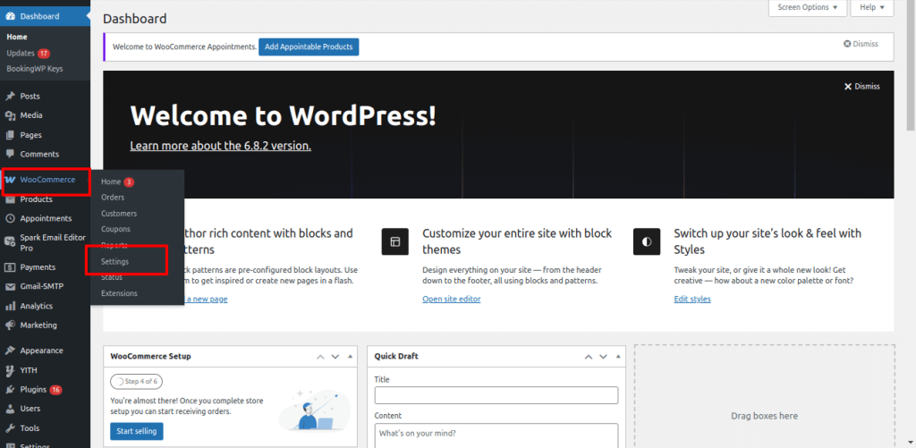 Wodpress dashboard

