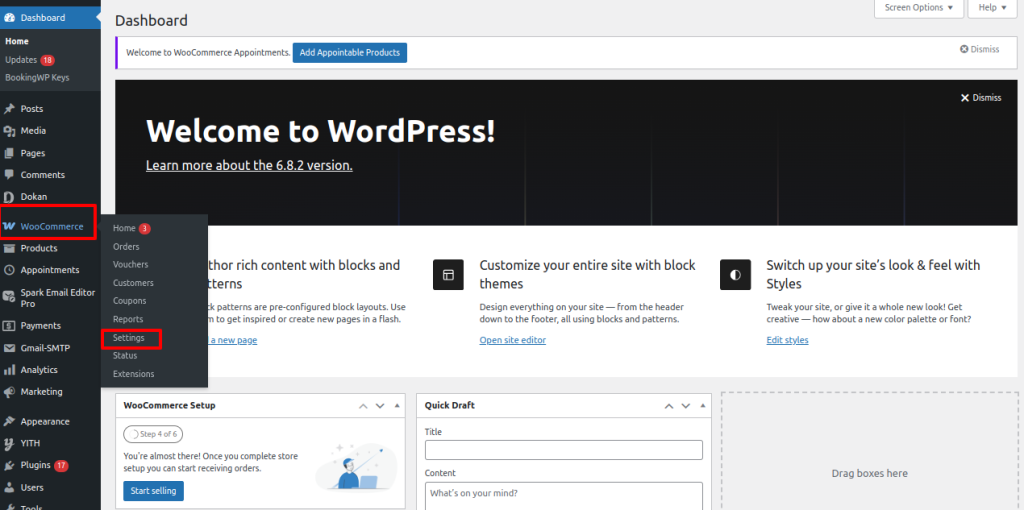 Wordpress dashboard

