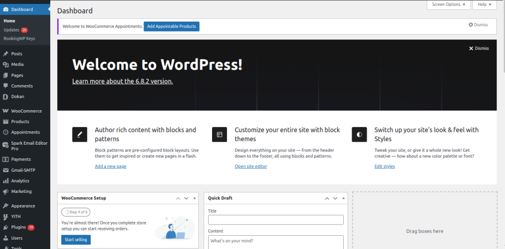 Wordpress spark editor dashboard