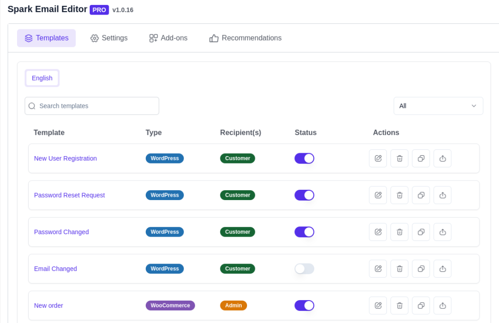 Woocommerce email templates setting
